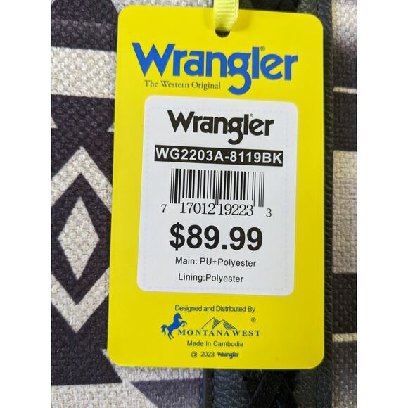 Wrangler Southwestern Pattern Canvas Black Tote Bag Purse Montana West New - Picture 3 of 8